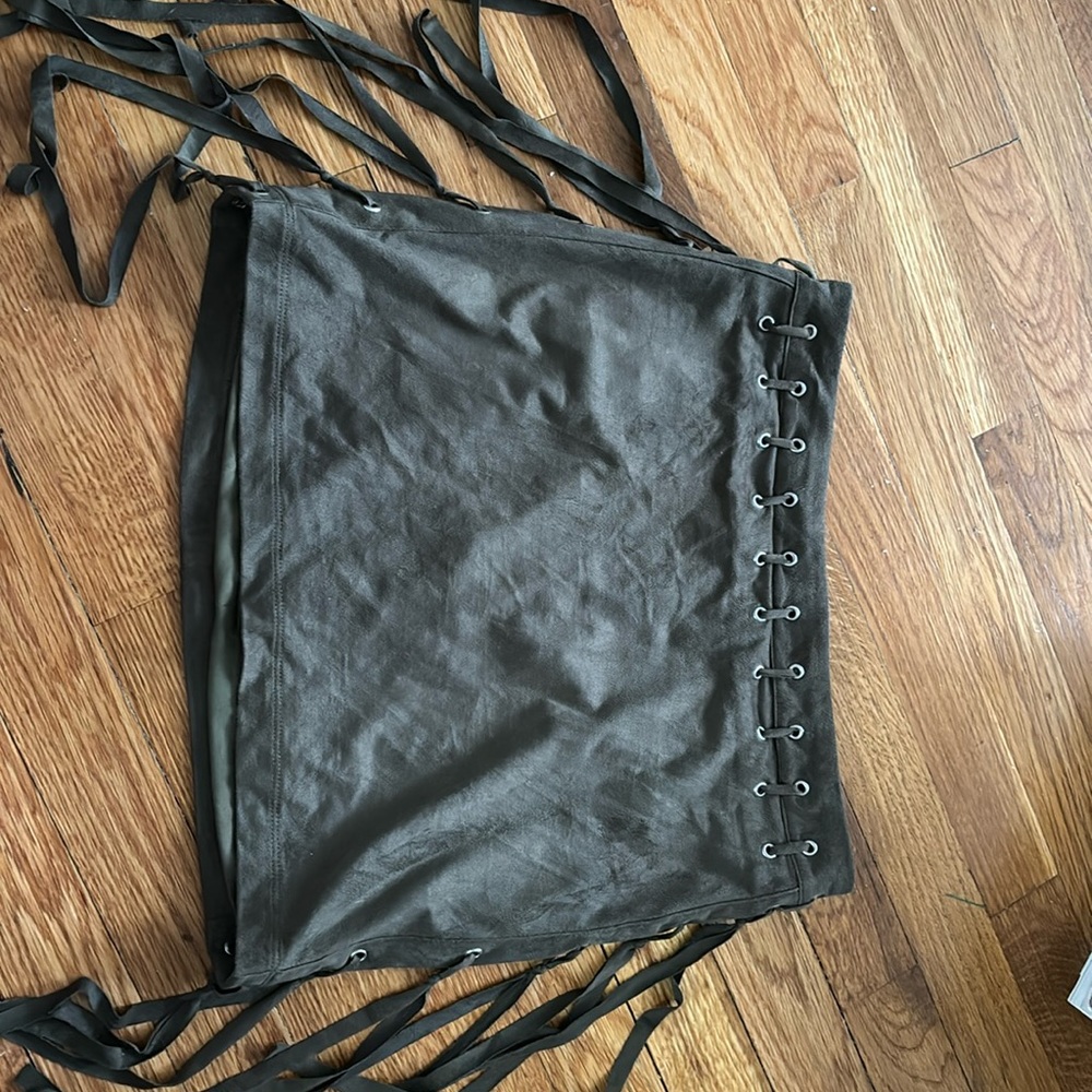 Suede fringe mini skirt